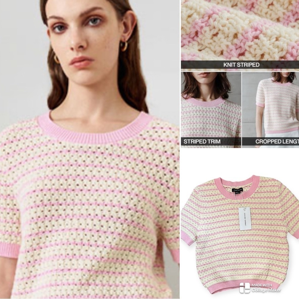 Urban Revivo 100% cotton Pink and Cream Knit Striped Sweater